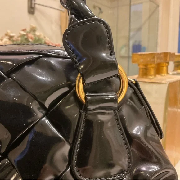 Valentino Garavani Black Patent Leather Braided Handle Shoulder Bag Tote w/ wear - Picture 10 of 16